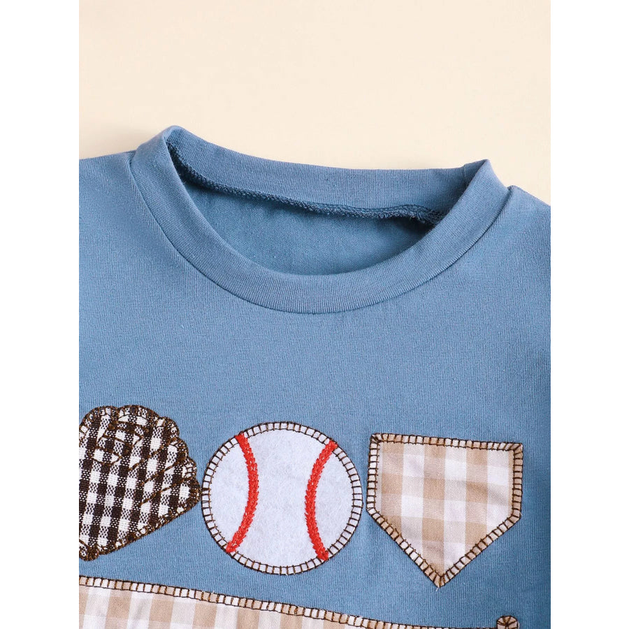 Children’s Baseball Round Neck Top and Plaid Shorts Set Apparel and Accessories
