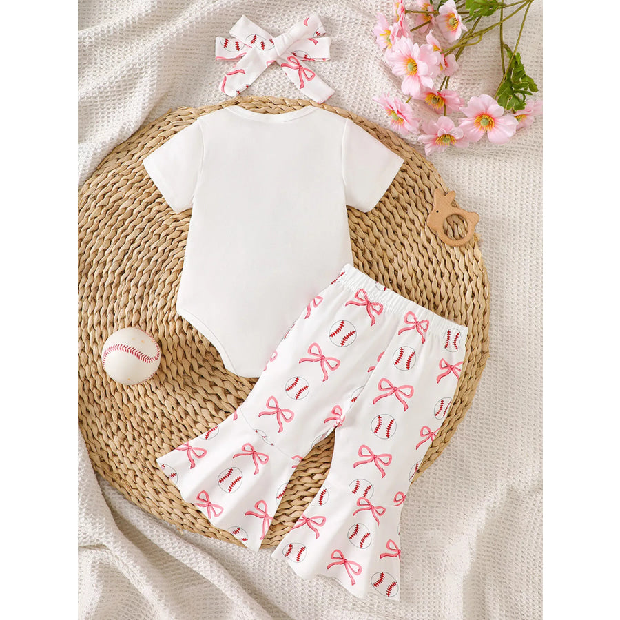 Children’s Baseball Short Sleeve Bodysuit and Bow Pants Set with Headband Apparel and Accessories