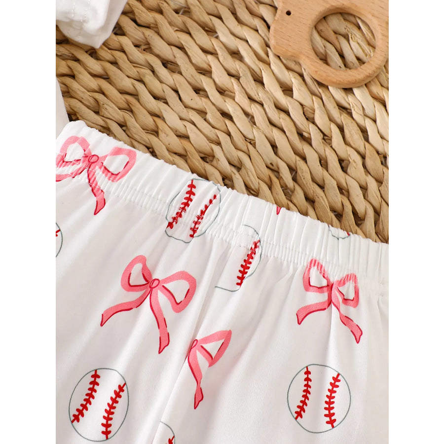 Children’s Baseball Short Sleeve Bodysuit and Bow Pants Set with Headband Apparel and Accessories