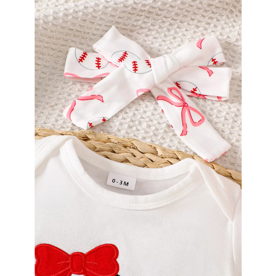 Children’s Baseball Short Sleeve Bodysuit and Bow Pants Set with Headband Apparel and Accessories