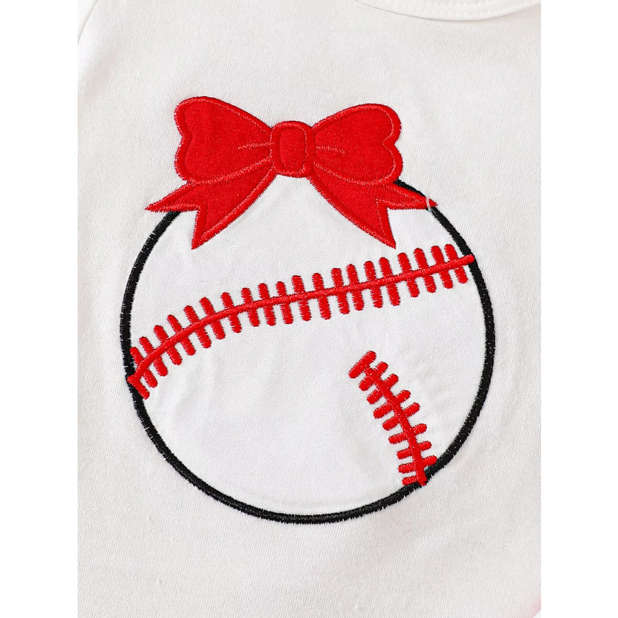 Children’s Baseball Short Sleeve Bodysuit and Bow Pants Set with Headband Apparel and Accessories