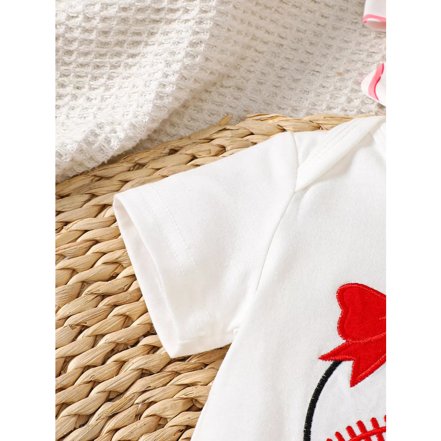 Children’s Baseball Short Sleeve Bodysuit and Bow Pants Set with Headband Apparel and Accessories