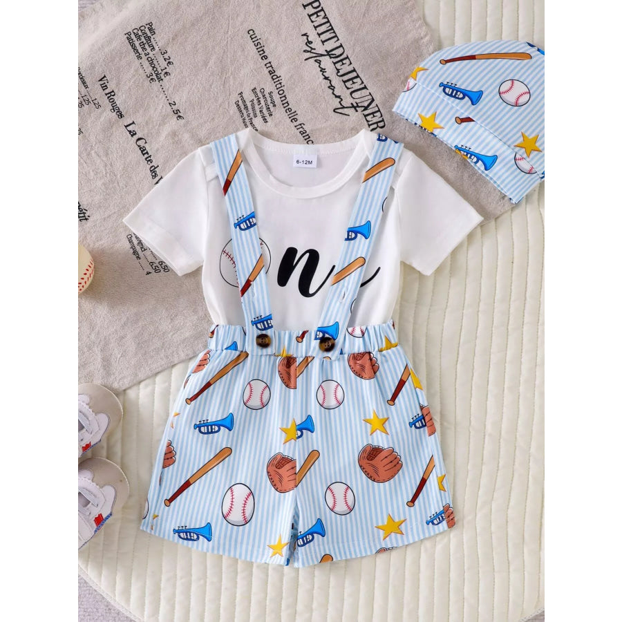 Children’s Baseball Themed Bodysuit and Suspender Set Light Blue / 6-12M Apparel and Accessories