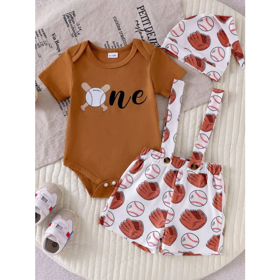 Children’s Baseball Themed Bodysuit and Suspender Set Light Brown / 6-12M Apparel and Accessories