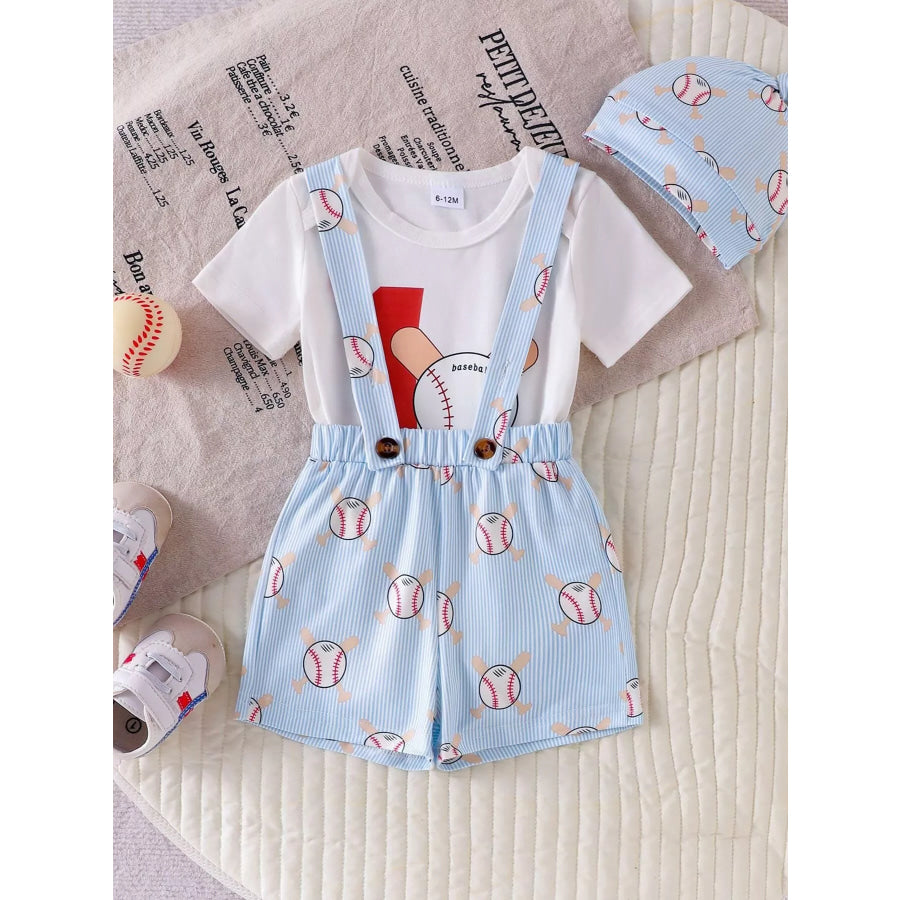 Children’s Baseball Themed Bodysuit and Suspender Set White / 6-12M Apparel and Accessories