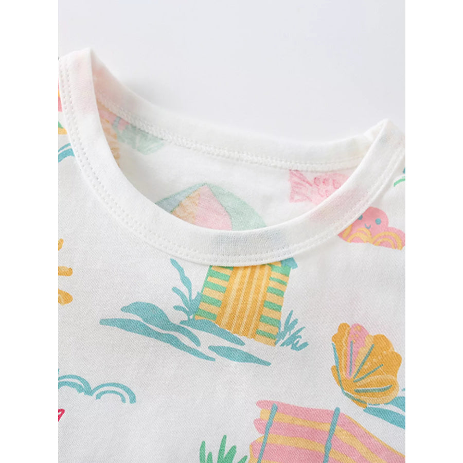 Children’s Beach Print Round Neck Tee and Shorts Set Apparel and Accessories