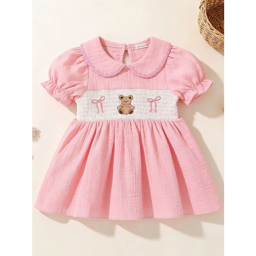 Children’s Bear Embroidered Smocked Dress Pink / 6-12M Apparel and Accessories
