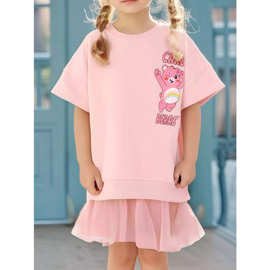 Children’s Bear Graphic Short Sleeve Sweatshirt Dress Blush Pink / 2Y Apparel and Accessories