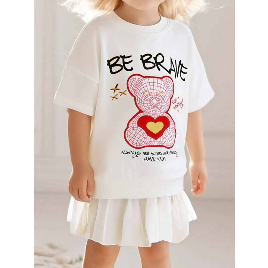 Children’s Bear Graphic Short Sleeve Sweatshirt Dress White / 2Y Apparel and Accessories