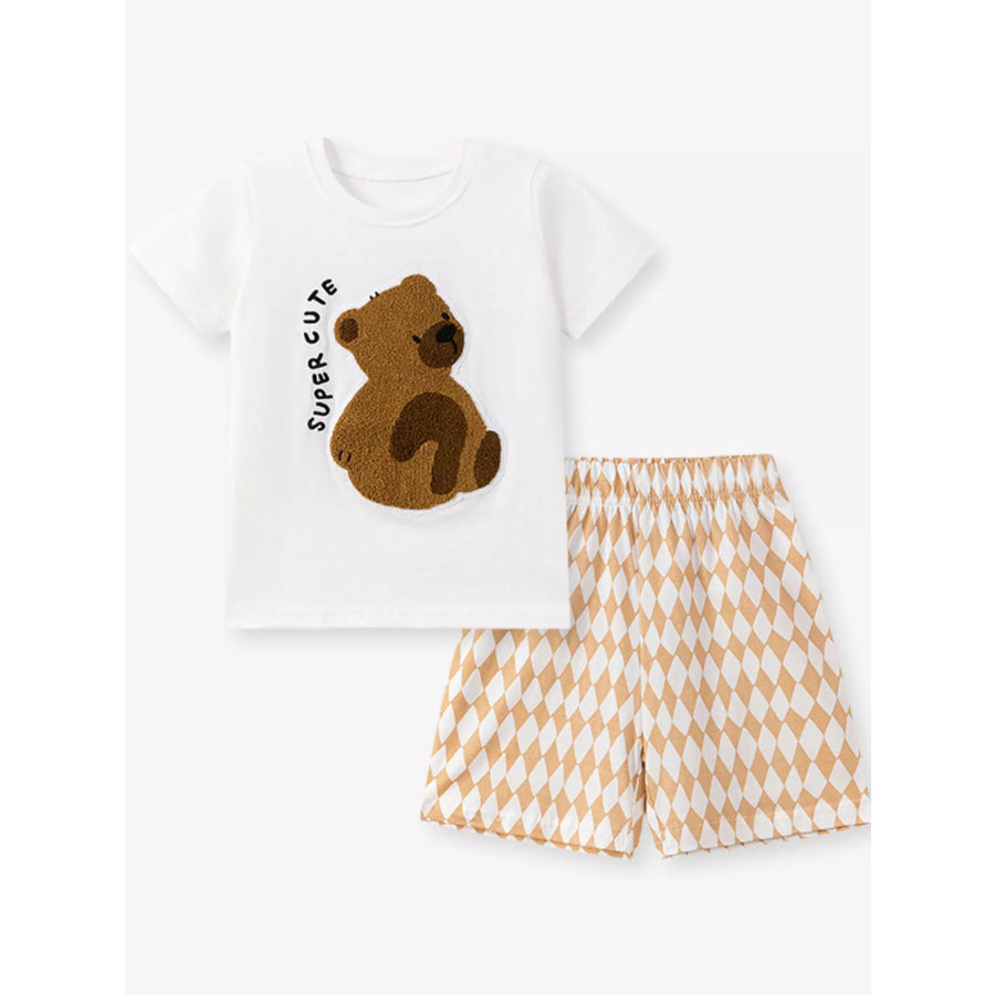 Children’s Bear Graphic Tee & Diamond Pattern Shorts Set Apparel and Accessories