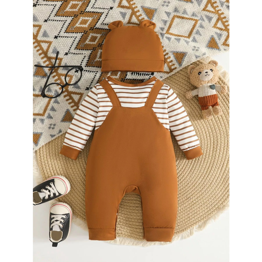 Children’s Bear Pattern Long Sleeve Jumpsuit and Hat Set Apparel Accessories
