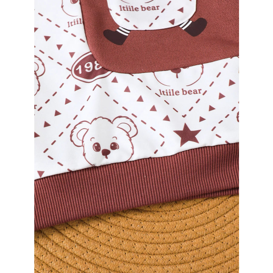 Children’s Bear Print Long Sleeve Sweatshirt and Pants Set Apparel Accessories