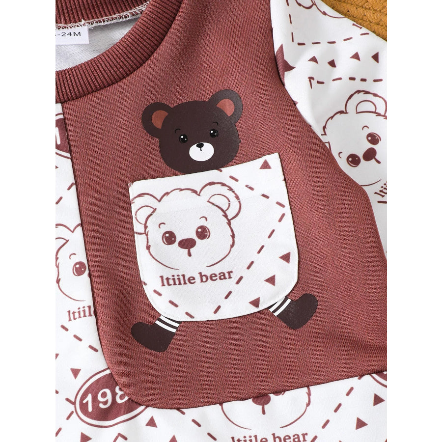 Children’s Bear Print Long Sleeve Sweatshirt and Pants Set Dark Brown / 12-18M Apparel Accessories