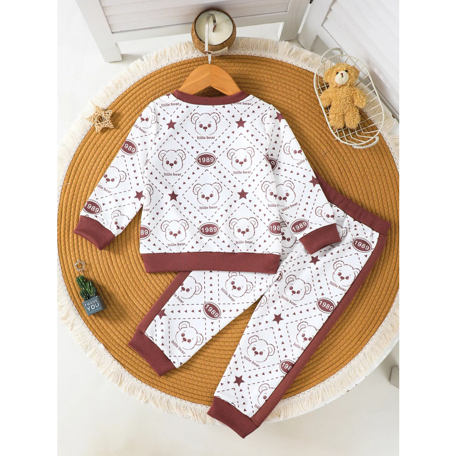 Children’s Bear Print Long Sleeve Sweatshirt and Pants Set Apparel Accessories
