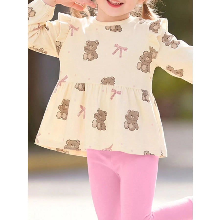 Children’s Bear Print Peplum Top and Leggings Set Apparel and Accessories