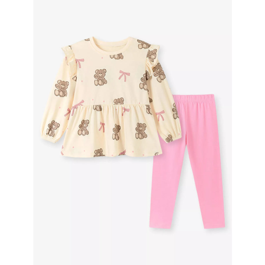 Children’s Bear Print Peplum Top and Leggings Set Apparel and Accessories