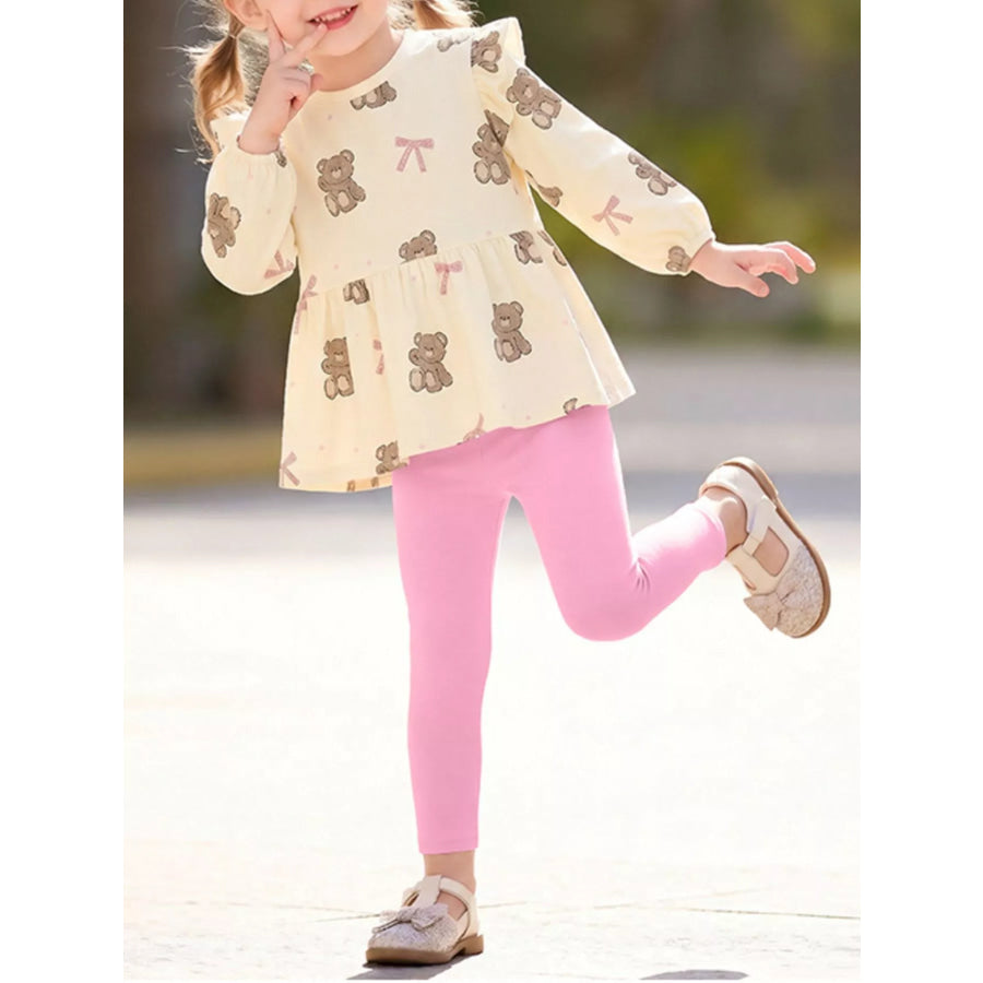 Children’s Bear Print Peplum Top and Leggings Set Ivory / 2Y Apparel and Accessories