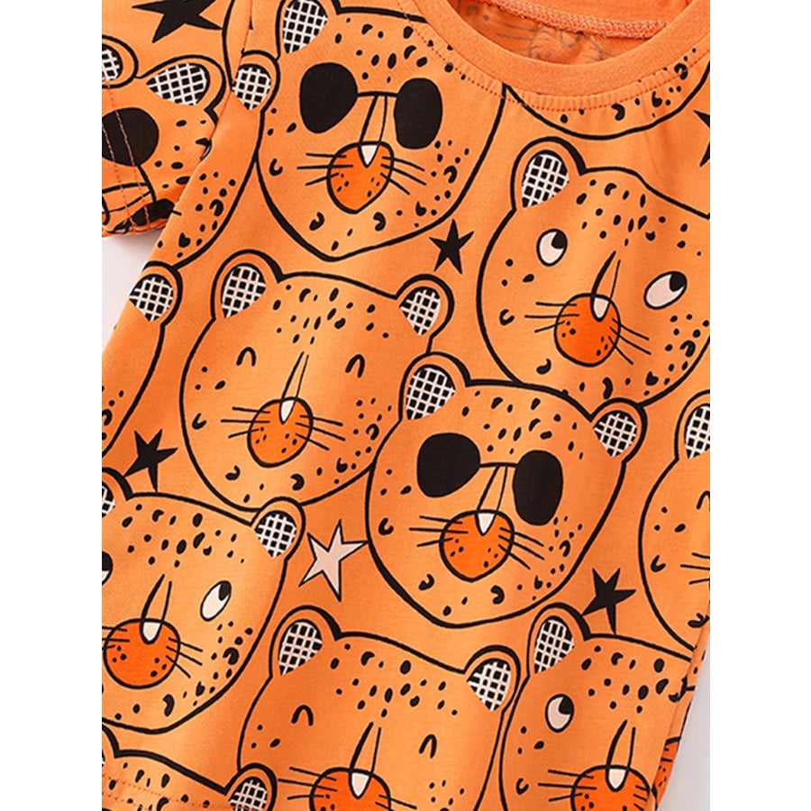 Children’s Bear Print Round Neck Top and Shorts Set Apparel and Accessories