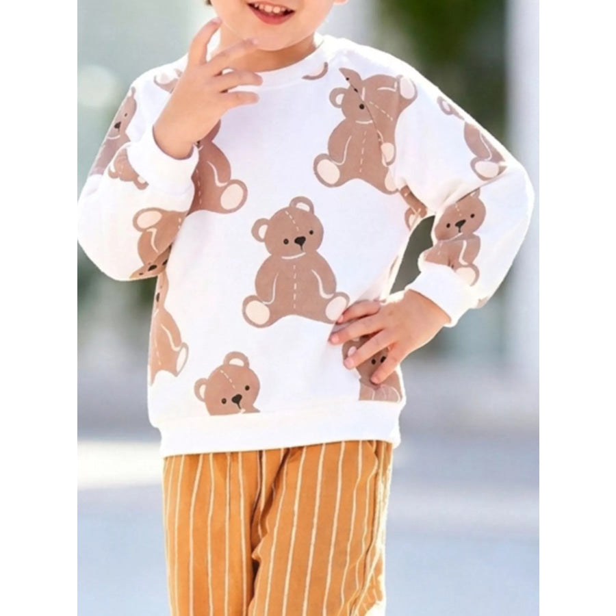 Children’s Bear Print Sweatshirt and Striped Wide-Leg Pants Set Apparel and Accessories