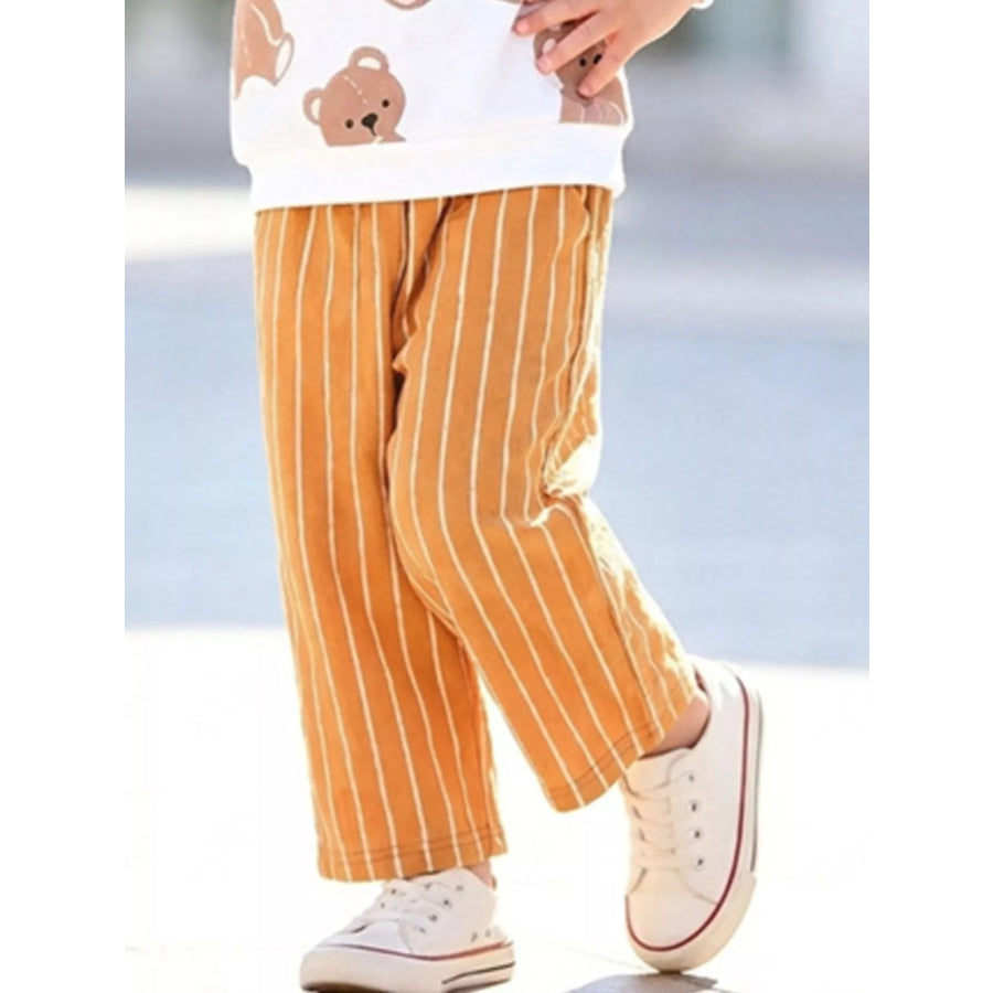Children’s Bear Print Sweatshirt and Striped Wide-Leg Pants Set Apparel and Accessories