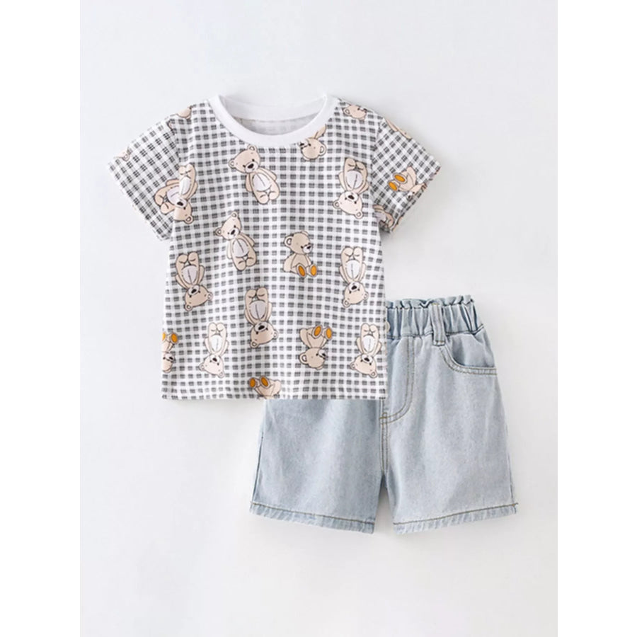 Children’s Bear Print T-Shirt and Denim Shorts Set Camel / 4Y Apparel and Accessories