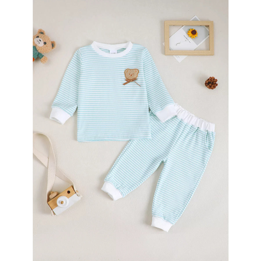 Children’s Bear Striped Top and Pants Set Light Blue / 6-12M Apparel and Accessories