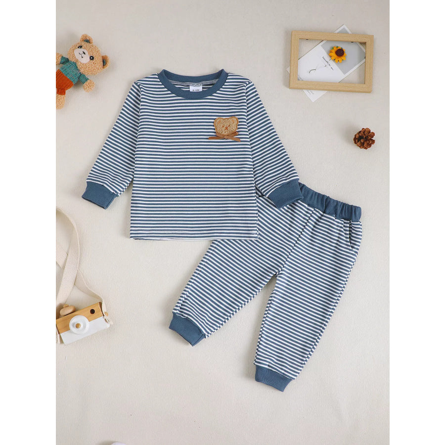 Children’s Bear Striped Top and Pants Set Navy / 6-12M Apparel and Accessories