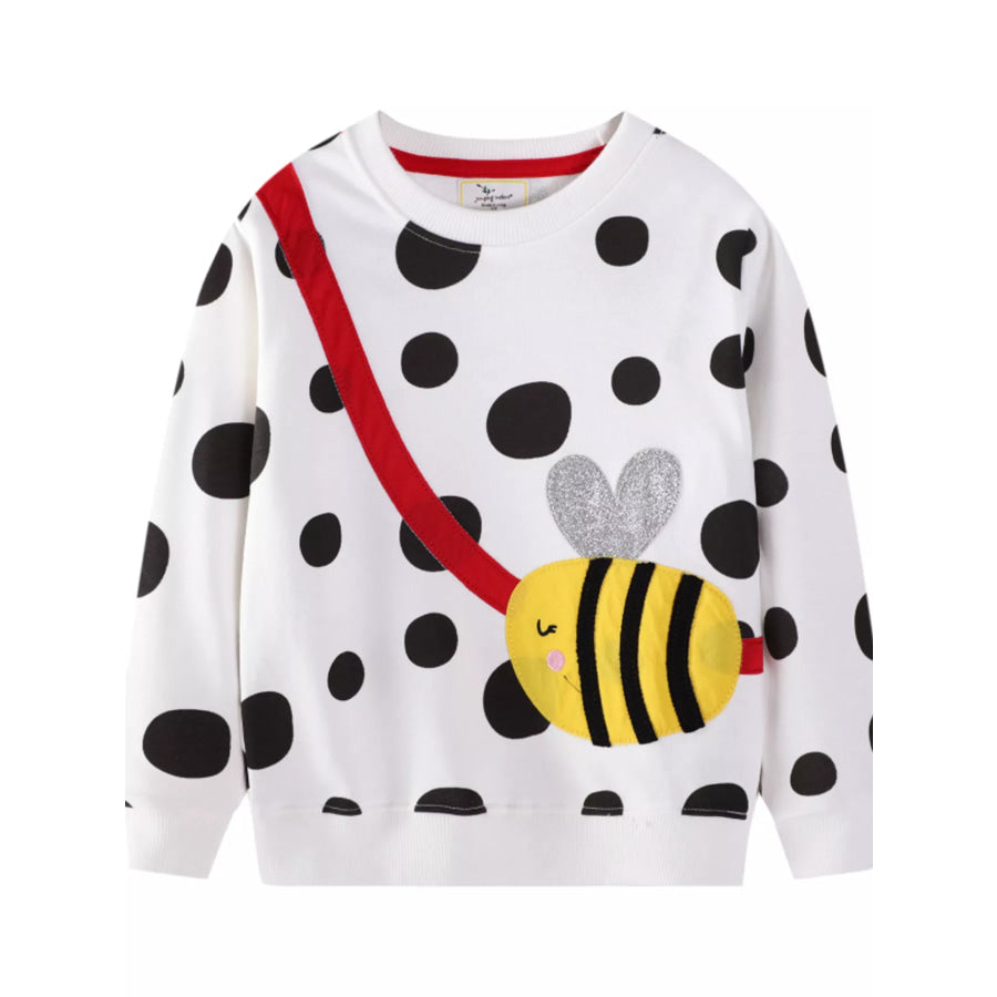 Children’s Bee Applique Polka Dot Sweatshirt White / 2T Apparel and Accessories