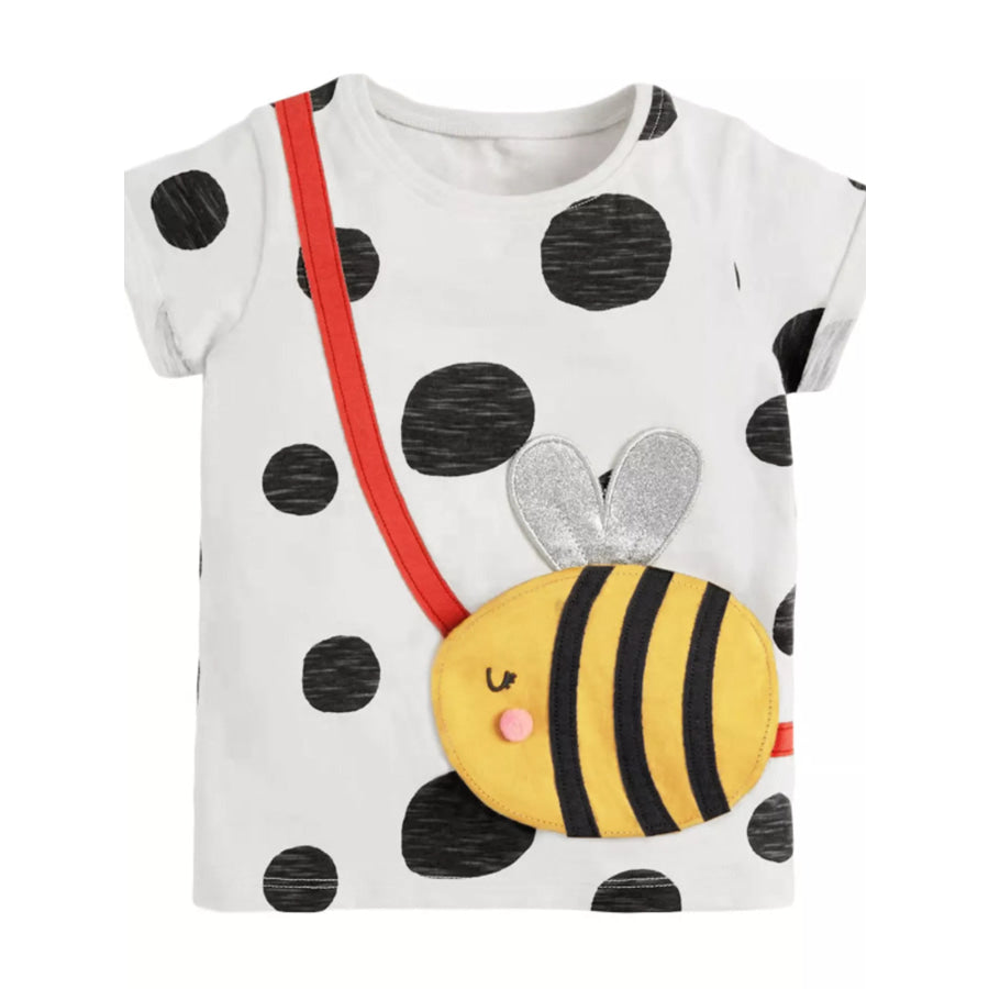 Children’s Bee Applique Polka Dot T-Shirt White / 2T Apparel and Accessories