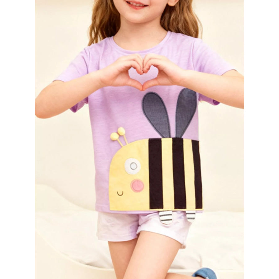Children’s Bee Applique Short Sleeve T-Shirt Light Purple / 2T Apparel and Accessories