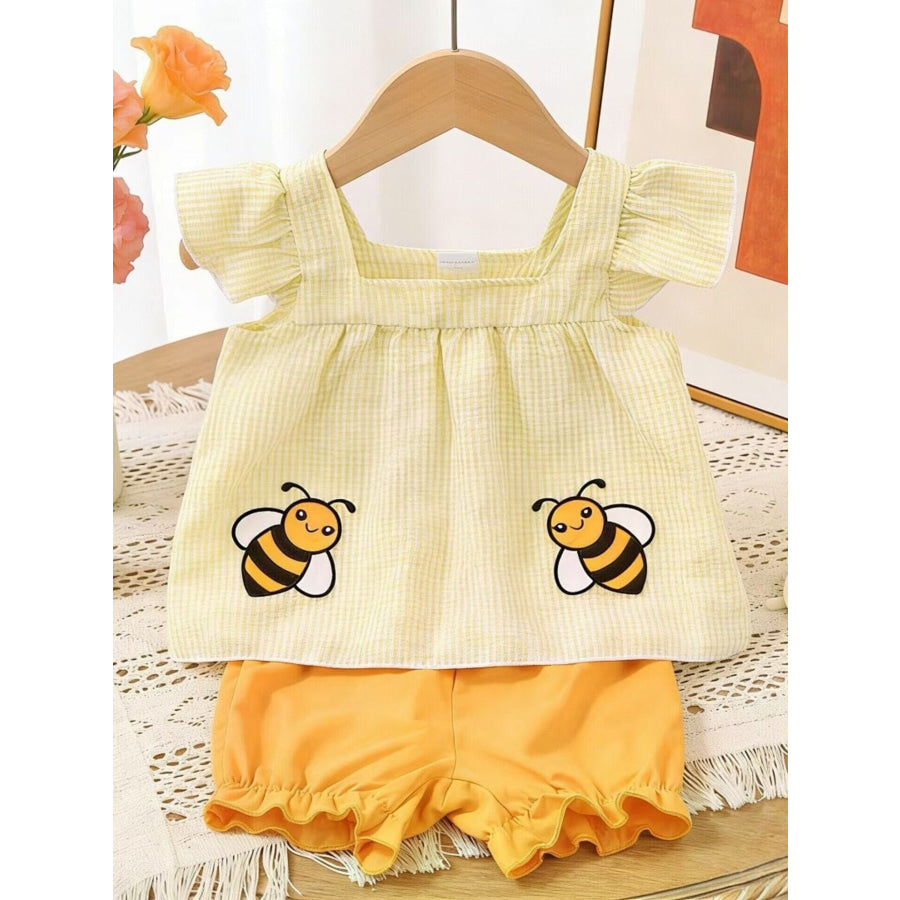 Children’s Bee Embroidered Ruffle Trim Top and Shorts Set Light Yellow / 3-6M Apparel and Accessories