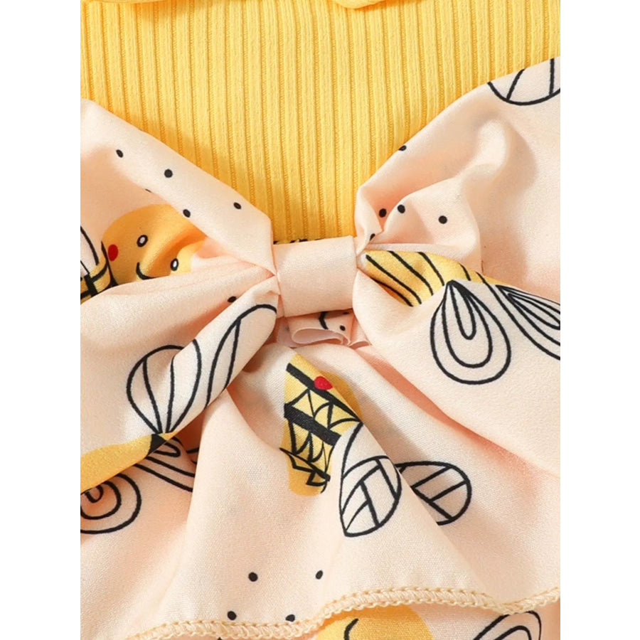Children’s Bee Print Ruffle Trim One-Piece Bodysuit Dress Apparel and Accessories