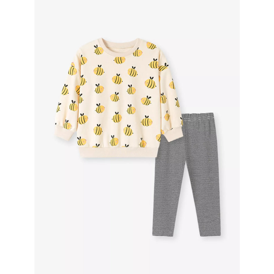 Children’s Bee Print Sweatshirt and Leggings Two-Piece Set Multicolor / 2Y Apparel and Accessories