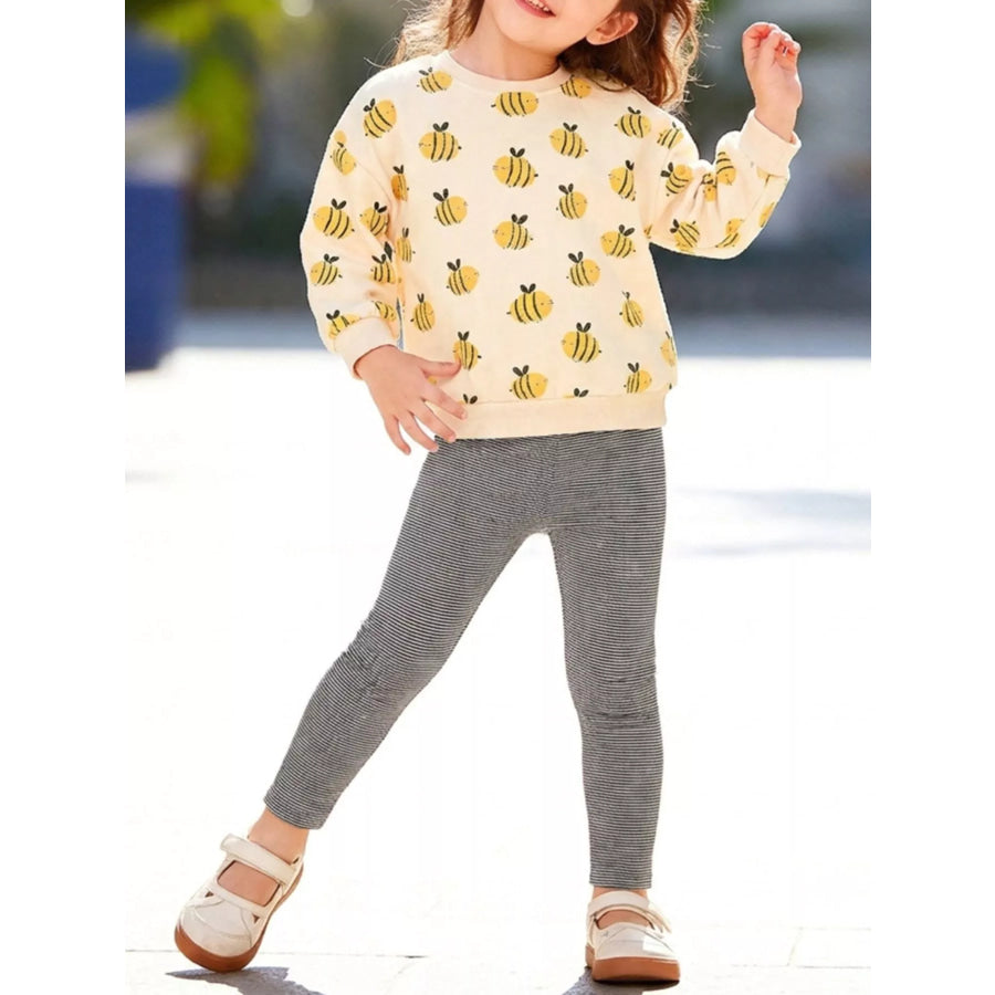 Children’s Bee Print Sweatshirt and Leggings Two-Piece Set Multicolor / 2Y Apparel and Accessories