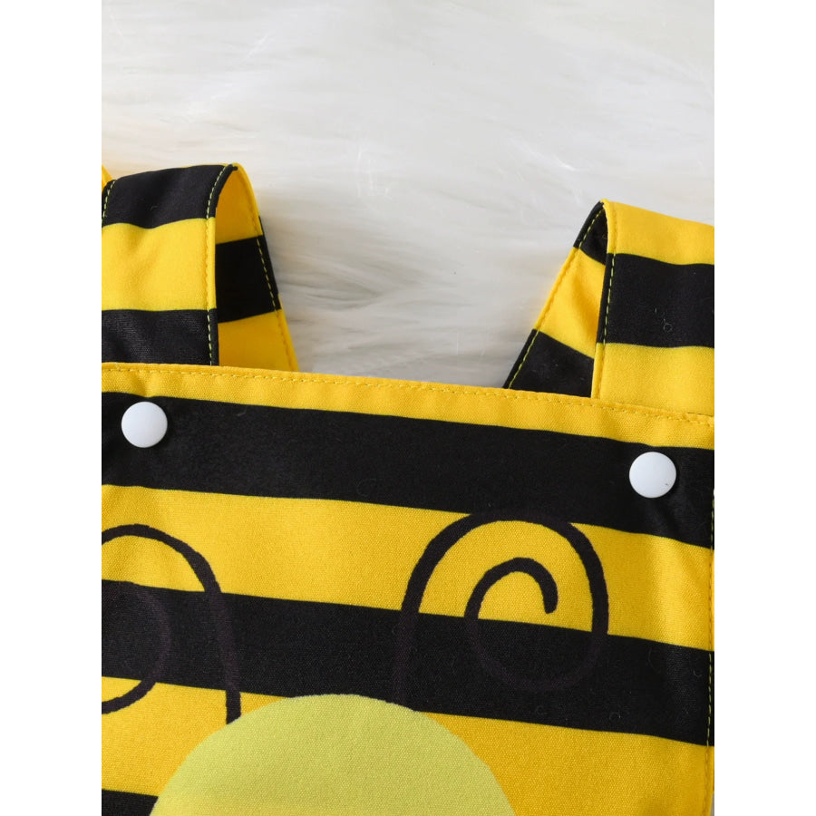 Children’s Bee Striped Ruffle Bodysuit Dress with Headband Apparel and Accessories