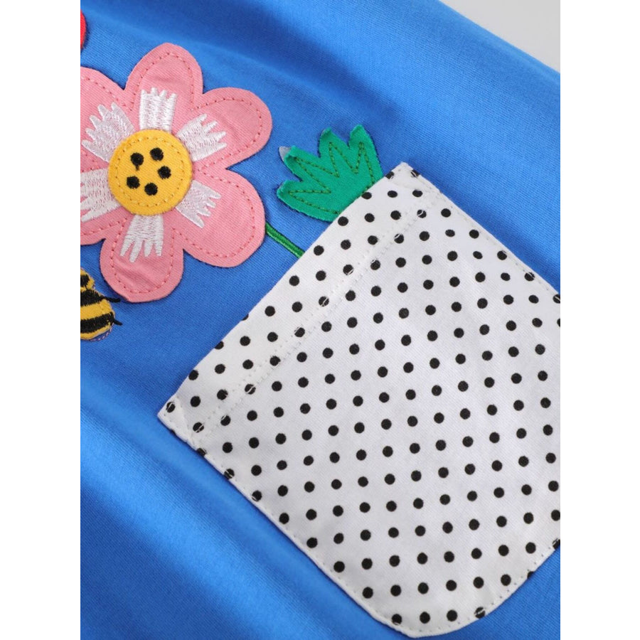 Children’s Bird Applique Pocket Ruffle Sleeve Dress Apparel and Accessories