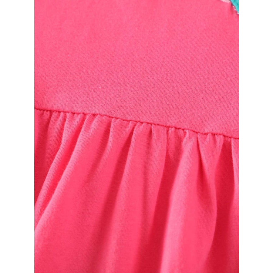 Children’s Bird Applique Pocket Ruffle Sleeve Dress Apparel and Accessories