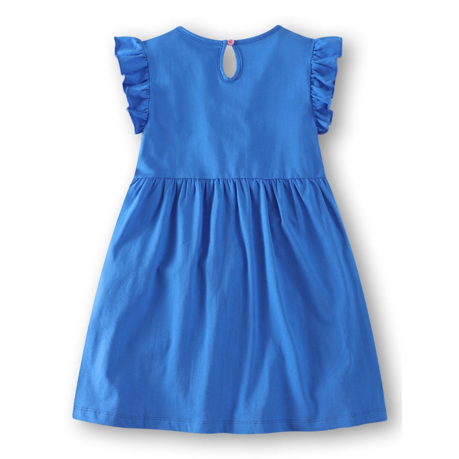 Children’s Bird Applique Pocket Ruffle Sleeve Dress Apparel and Accessories