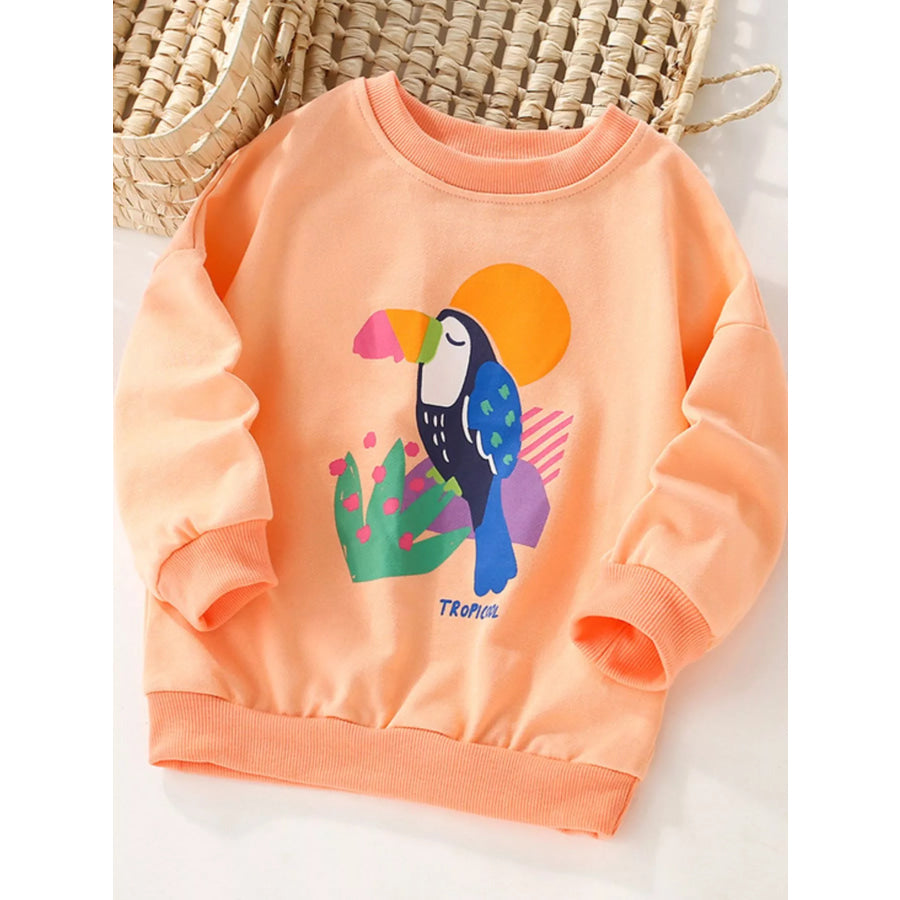 Children’s Bird Graphic Crew Neck Sweatshirt Tangerine / 3Y Apparel and Accessories
