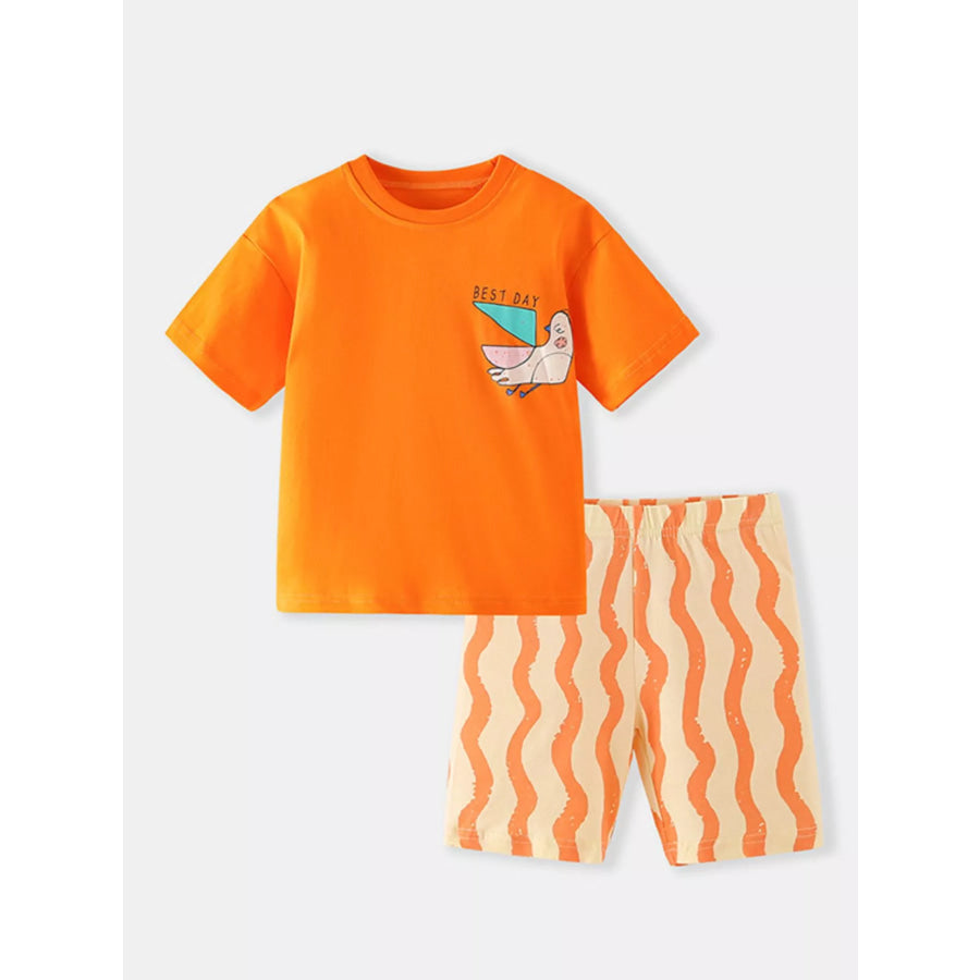 Children’s Bird Graphic Tee and Shorts Set Orange / 2-3Y Apparel and Accessories