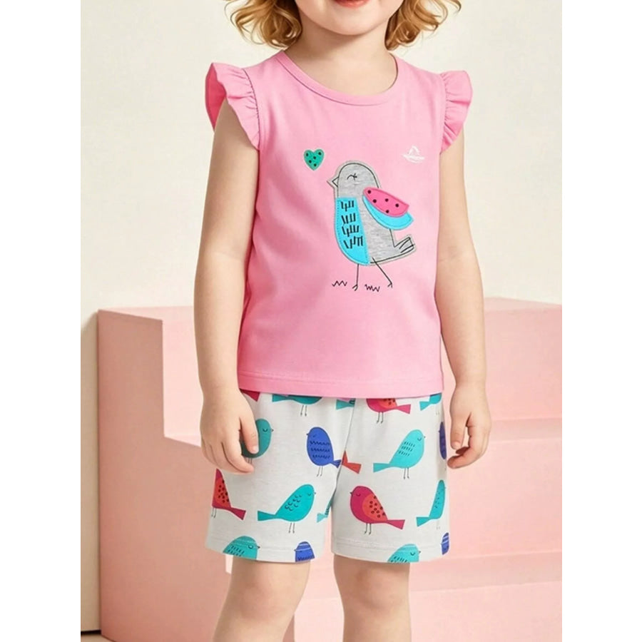 Children’s Bird Print Top and Shorts Set Pink / 2Y Apparel and Accessories