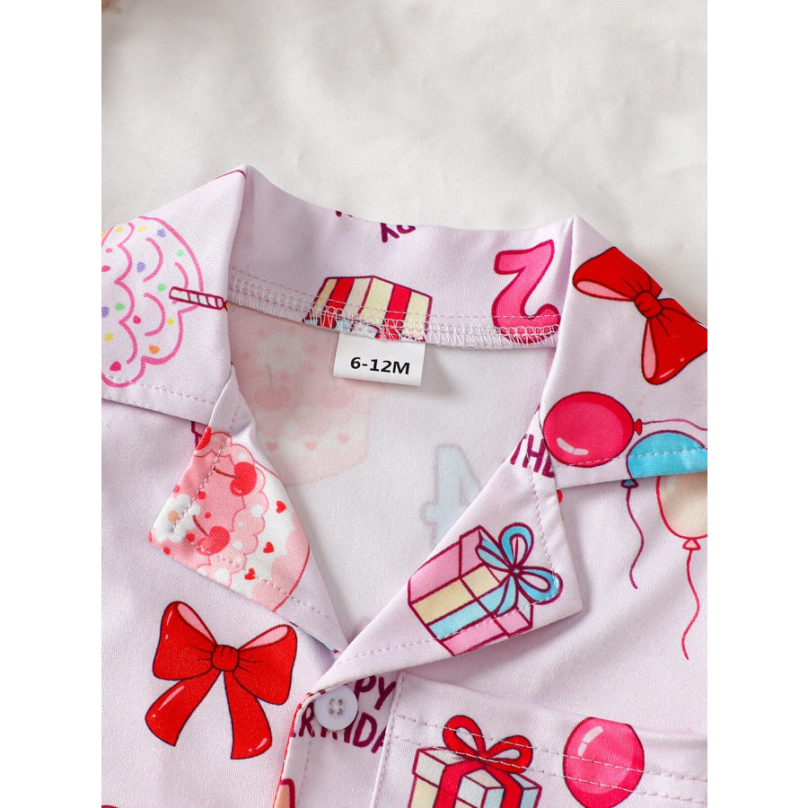 Children’s Birthday Cake Print Shirt and Shorts Pajama Set Lotus Color / 6-12M Apparel Accessories