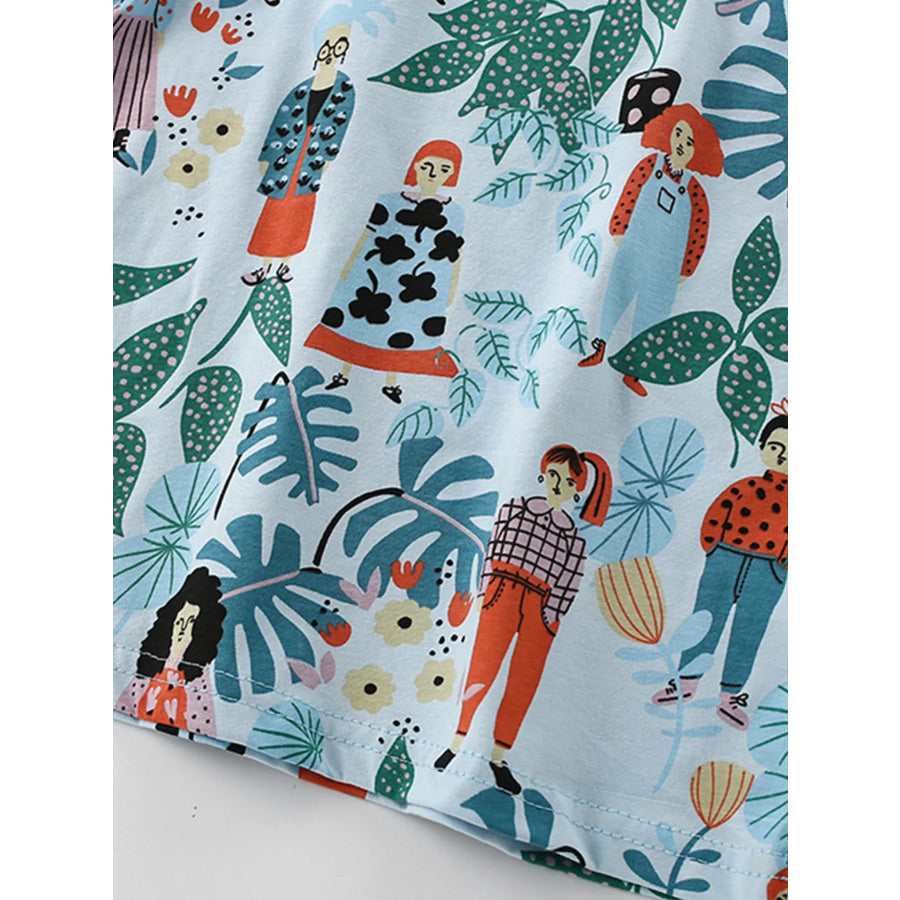 Children’s Botanical Print Crew Neck Short Sleeve T-Shirt Apparel and Accessories