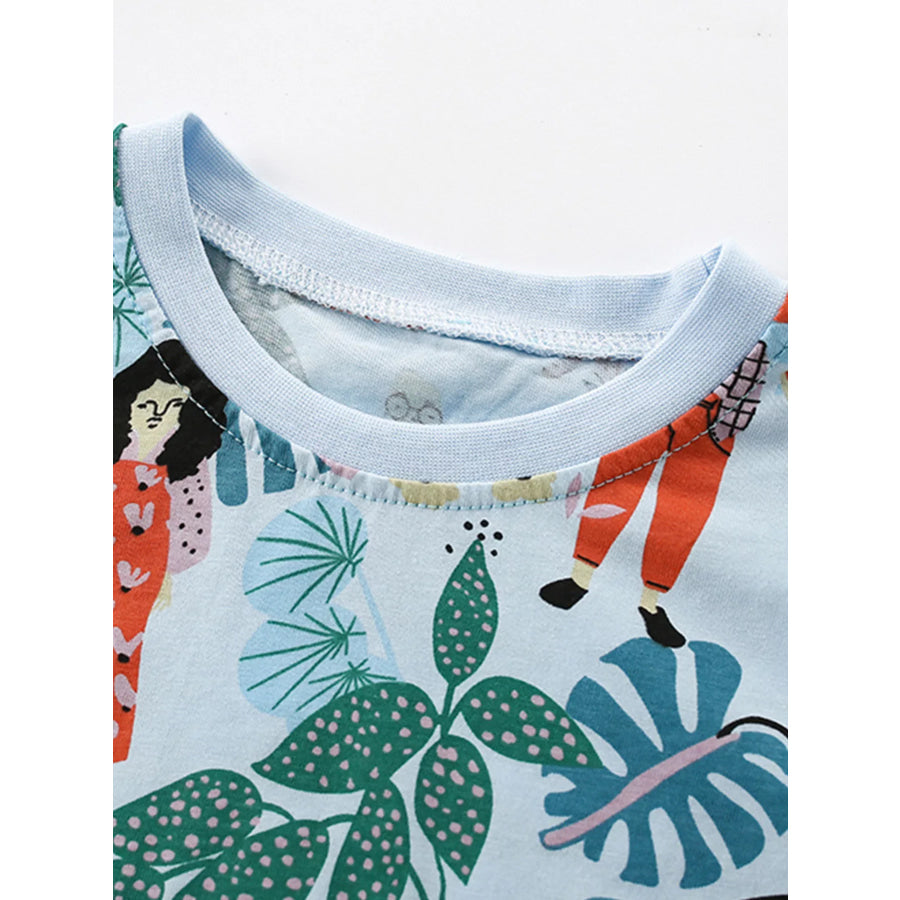 Children’s Botanical Print Crew Neck Short Sleeve T-Shirt Apparel and Accessories