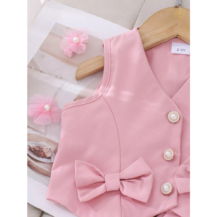Children’s Bow Button Up Vest and Skirt Set Apparel and Accessories