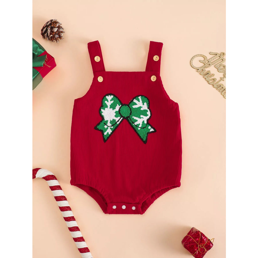 Children’s Bow Corduroy One-Piece Red / 0-3M Apparel and Accessories
