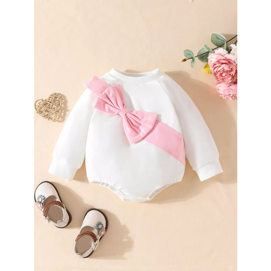 Children’s Bow Decor Long Sleeve Baby One-Piece Bodysuit White / 0-3M Apparel and Accessories