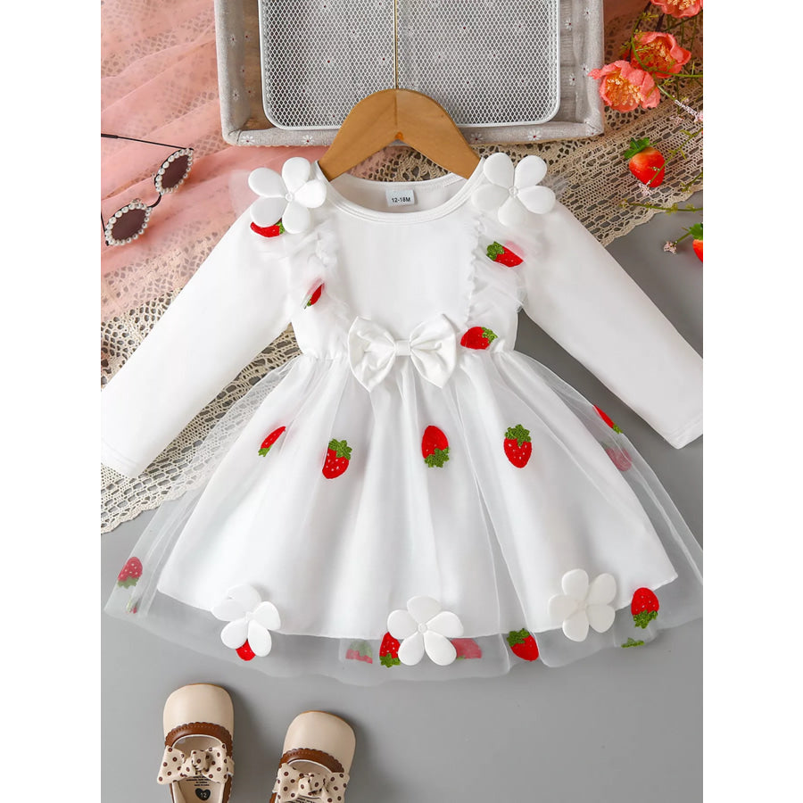 Children’s Bow Decor Ruffle Trim Dress White / 12-18M Apparel and Accessories
