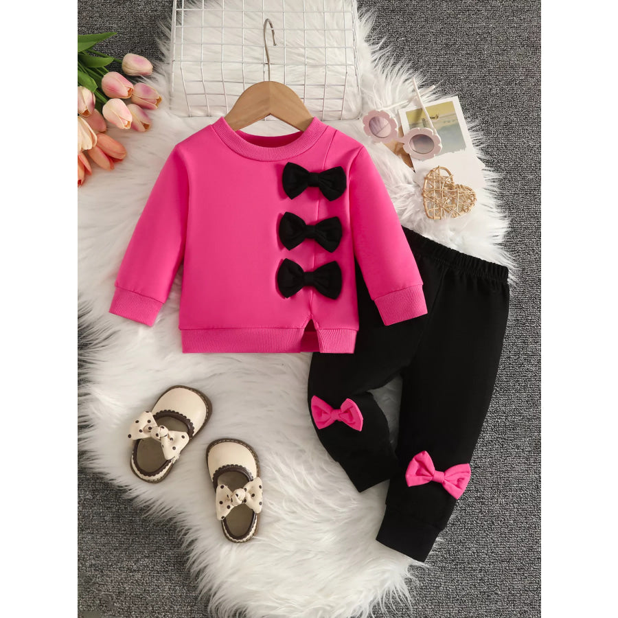 Children’s Bow-Decorated Sweatshirt and Pants Set Fuchsia Pink / 3-6M Apparel Accessories