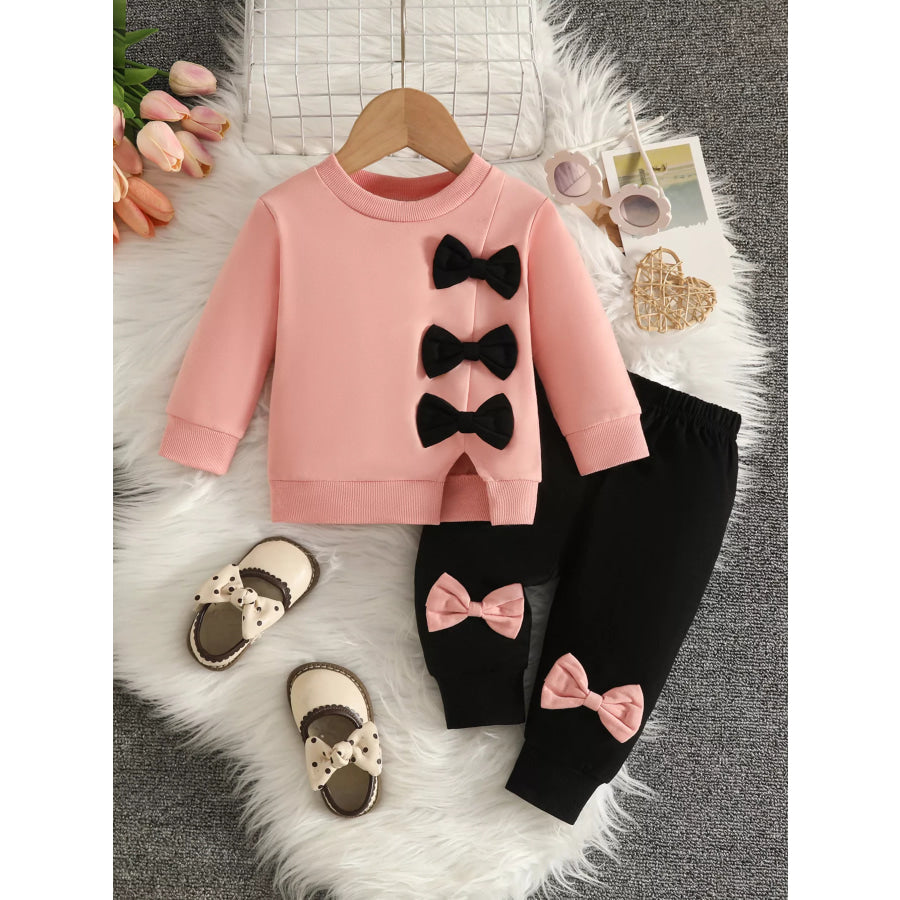Children’s Bow-Decorated Sweatshirt and Pants Set Pink / 3-6M Apparel Accessories